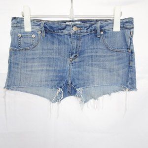 Aritzia TNA Blue Denim Mid Rise Raw Hem Shorts